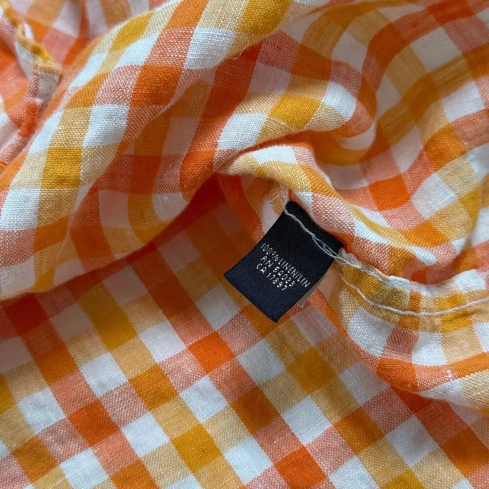 Banana republic linen orange gingham button up shirt Mens size large